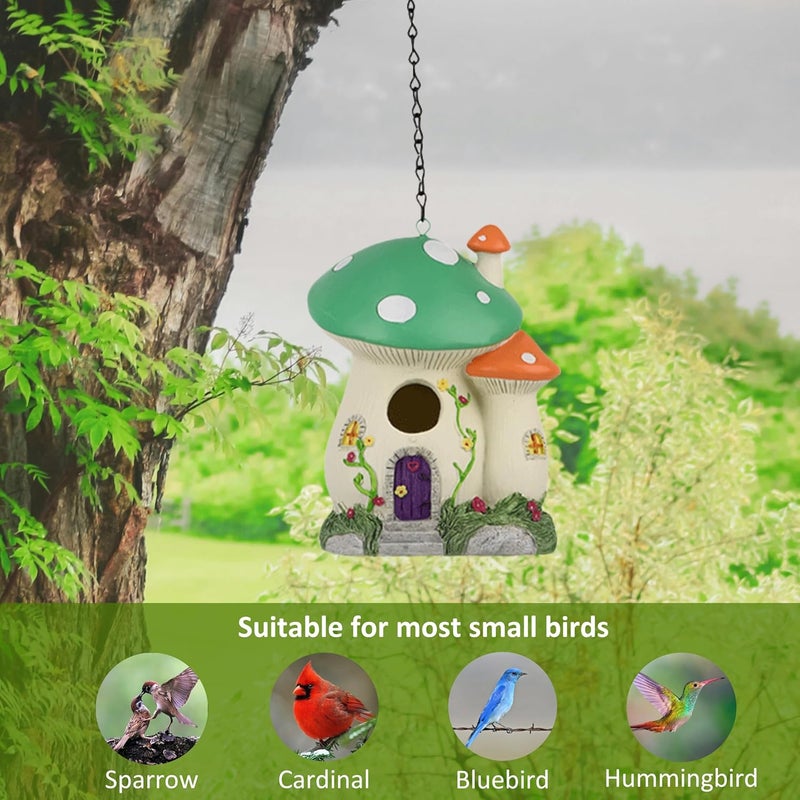 Bltnever Garden Bird House for Outdoors, Clearance Hanging Birds Nesting Box, Decorative Mushroom Cute Resin Birdhouse for Outside Indoors Garden Backyard Decor, Gifts for Bird Lovers (Green, Medium Size) - Image 3